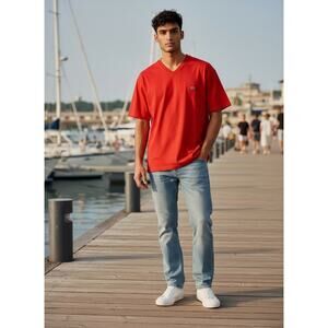 Lacoste Men’s Pima Cotton V-Neck T-Shirt – Bright Red - XXL